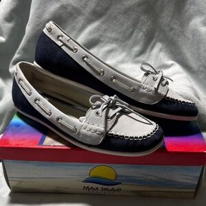 Maui Island Navy and White Moccasins for Women